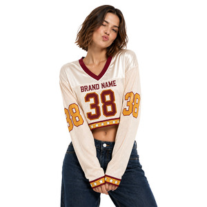Maillot de football américain tendance pour femme, manches longues, coupe courte, style streetwear oversize en maille, vente en gros, fabrication OEM - Product Image 1