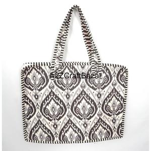 Handmade Quilted Block Print <b>Laptop</b> <b>Backpack</b> Tote Bag Striped Pattern Zipper Shoulder Handbag For Daily Travel Office Uses - Product Image 4