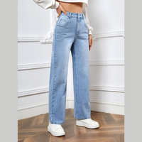 Pantalon en jean bleu élégant pour femme grande taille, coupe large, taille haute, décontracté, respirant, écologique, séchage rapide, coupe ample, brodé