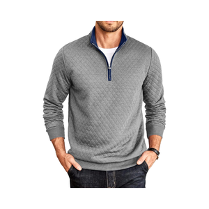 Men's Quilted Sweatshirt Casual Long Sleeve for Polo Sweater <b>Quarter</b> <b>Zip</b> Pullover Mock Neck Solid Knitted for Winter - Product Image 1