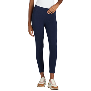 Leggings de sport pour femme, taille haute, longueur intégrale, couleur unie, extensibles, tricotés, bleu marine, pour yoga et gym - Product Image 2