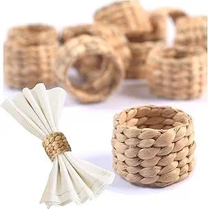 Anneaux de serviette ronds en rotin naturel tressé, anneaux de serviette de Pâques, porte-serviettes bohèmes pour une décoration de table élégante, décoration de mariage - Product Image 2