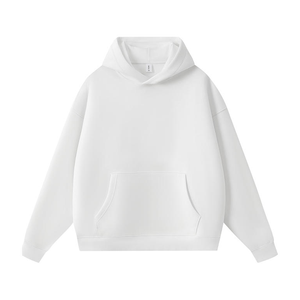 เสื้อฮู้ดดี้โอเวอร์ไซส์ผู้ชาย สีขาวล้วน ผ้าเฟรนช์เทอร์รี่ สวมใส่สบาย มีกระเป๋าหน้า ทรงปกติ ผ้าฝ้าย 100% - Product Image 1