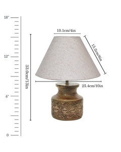 Hand-carved wooden pot <b>table</b> lamp white jute shade <b>rustic</b> tribal base decorative <b>bedside</b> light for farmhouse home decor - Product Image 2