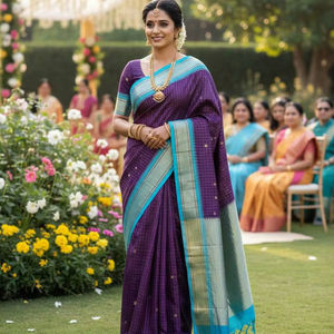 ผ้าไหมซารีลายปักแบบซารีที่สมบูรณ์แบบ พร้อมเสื้อคลุมตัดสี - Product Image 1