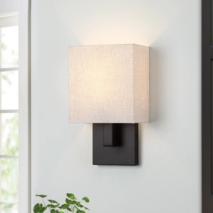 โคมไฟติดผนังทรงสี่เหลี่ยมแบบมินิมอล พร้อมโป๊ะผ้าลินิน ฐานโลหะสีดำ โคมไฟตกแต่งภายในสไตล์โมเดิร์น - Product Image 3
