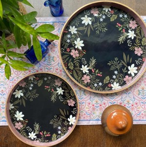 Black Floral Bohemian Wood Handicraft Serving Tray <b>Set</b> Wooden Frame Elegant Decorative Multi-functional Tea <b>Breakfast</b> Tray - Product Image 2