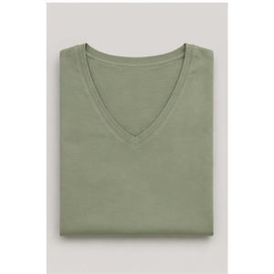Camiseta ajustada de manga corta con cuello en V color verde salvia para mujer WTS-0073 - Product Image 6