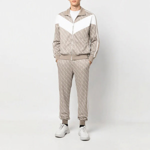 Men's Color Blocking Tracksuit Set Zip Up Stand Collar Jacket Patterned Ankle Length Pants Sporty Two <b>Piece</b> - Product Image 6