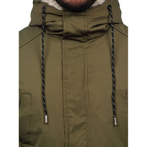 Global Industry <b>Men</b> <b>Long</b> Hooded Canvas Puffer Jacket Olive Green Fur Trim Windproof Casual Winter <b>Coat</b> Polyester Wadding - Product Image 6