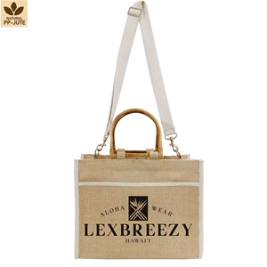 Bolsa de Compras Reutilizable de Yute Natural Laminado, 40x30x18 cm, Logotipo Personalizado, Venta al Por Mayor, Modelo OEM SNCH190 - Product Image 1