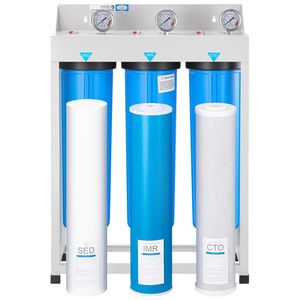 Sistema di filtraggio dell'acqua per tutta la casa a 3 stadi |   Riduzione di sedimenti e ferro/manganese |   Filtro domestico da 4,5 x 20 pollici di IMR CTO - Product Image 1