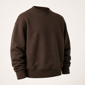 เสื้อสเวตเชิ้ตคอกลมทรงหลวมสำหรับผู้ชาย สีน้ำตาลเอสเพรสโซ ผ้าฝ้ายออร์แกนิคเนื้อหนา รุ่น MCRW-0050 - Product Image 4