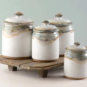 Artisan Ceramic Canister Set Reactive Glaze Airtight <b>Storage</b> Jars Elegant <b>Kitchen</b> Organizer Luxury Countertop Collection - Product Image 4