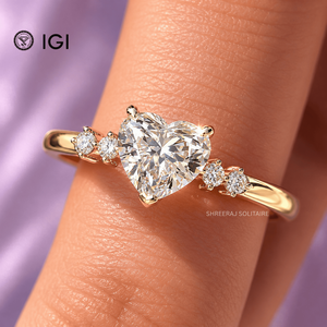 Heart Cut Lab Grown <b>Diamond</b> Engagement <b>Ring</b> 14K Solid Gold with Side accent <b>diamonds</b> IGI Certified <b>Diamond</b> <b>ring</b> for Women - Product Image 1