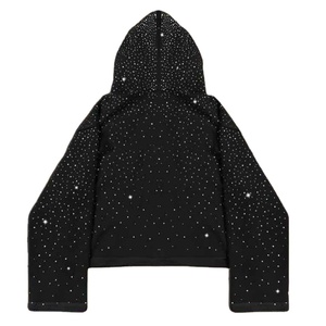 Sudadera con capucha y media cremallera de manga larga con pedrería negra, estilo casual de invierno, servicio OEM - Product Image 5