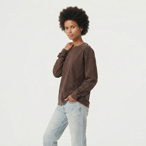 Women's Oversized Distressed Grunge T Shirt Loose Fit Drop Shoulder Heavy <b>Weight</b> Long Sleeve Crew Neck Distressed Shirts Ladies - Product Image 3