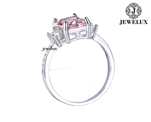 Jewelux Women's 925 <b>Silver</b> Rhodium Plated Morganite Engagement <b>Ring</b> With <b>Emerald</b> Cut Prong Setting Classic Style - Product Image 1