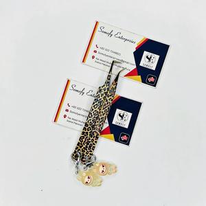 Somofy Enterprises Eyelash Tweezers Stainless Steel Precision Tip with <b>Leopard</b> <b>Print</b> Strap Labubu Charm Perfect Grip 10mm Length - Product Image 4