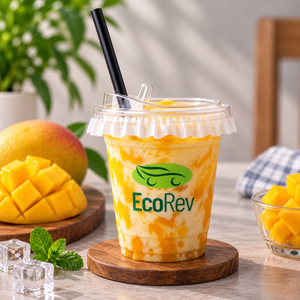Gobelet en plastique transparent EcoRev avec couvercle et paille pour servir des boissons, gobelet en PP avec logo sérigraphié, modèle ECO38, diamètre 98 mm - Product Image 1