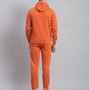 Conjunto Deportivo de Sudadera con Capucha Naranja para Hombre - Conjunto de Sudadera y Pantalones Deportivos Lisos con Logotipo Personalizado, Ropa Deportiva Informal de Dos Piezas - Product Image 4