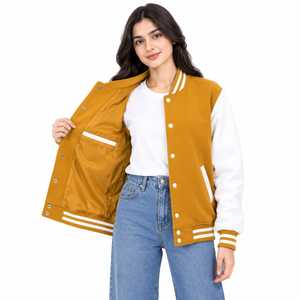 Veste universitaire respirante pour homme EXONE INDUSTRIES, couleur moutarde et blanc, blocs de couleur, col montant, boutonnée, automne - Product Image 5