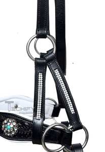 Bridon anglais en cuir sans mors avec conchos turquoise et broderies personnalisables, durable pour accessoires d'équitation - Product Image 5