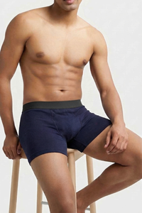 Caleçons boxeurs mi-taille pour hommes, noirs unis, 100 % coton tricoté, respirants - Product Image 4