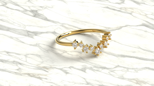 Trendy 18K Gold Curved Diamond Ring Round Brilliant Cut Diamond Ring Cluster Stacking Band Scalloped V Shaped Ring Jewelry Women - Product Image 3