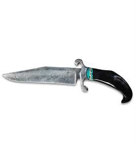 Handcrafted clip point damascus steel outdoor heavy utility <b>tool</b> with Black Horn Turquoise Inlay Handle <b>Engraved</b> Guard - Product Image 4