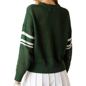 Suéter de punto para mujer, suave, de mezcla de algodón, con logotipo jacquard personalizado, para golf y deportes, de malla de ganchillo, top de punto abierto, oversize, estilo preppy, OEM, al por mayor - Product Image 2