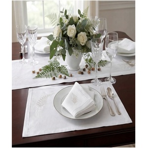 QUANG THANH EMBROIDERY Ensemble de sets de table et de serviettes en lin, motif feuille de fougère blanche, broderie personnalisée, lavable en machine, pour la maison et les mariages - Product Image 6