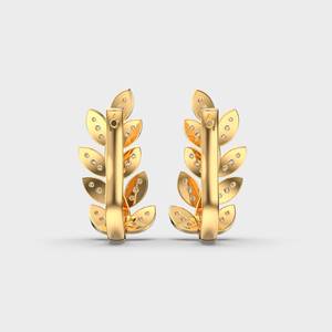 Luxury Yellow Gold Huggie Earrings With Marquise Cut Diamond Leaves Channel Setting Women's Everyday Wear Jewelry Earrings - Product Image 2