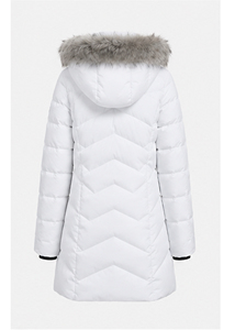 Veste matelassée blanche pour femme avec capuche en fausse fourrure, manteau d'hiver mi-long, parka matelassée isolée pour les journées froides - Product Image 3