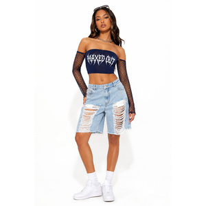 <b>Gothic</b> Graphic Bandeau Top Mesh Jersey Fabric Long Sleeve women's <b>shirt</b> Punk Style Streetwear Customized Logo Strapless Clubwear - Product Image 4