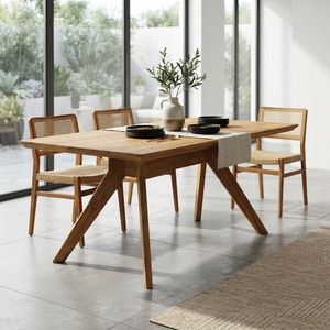 Mesa de comedor rectangular de madera de teca maciza minimalista de primera calidad para cocina y comedor, unidad de espacio con estructura de escritorio. - Product Image 4