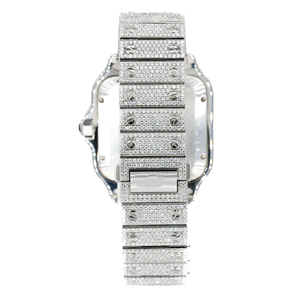 Montre automatique mécanique de luxe pour homme, boîtier carré en acier inoxydable, cadran analogique à chiffres romains, 40 mm, verre cristal 20 mm, blanc glacé - Product Image 3