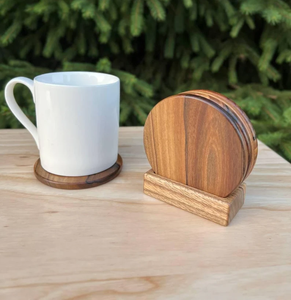 Posavasos de Madera con Soporte, Juego Rústico de Posavasos de Madera Hechos a Mano - Product Image 1