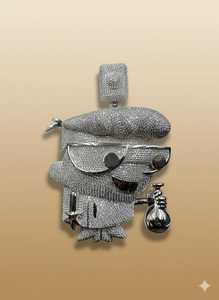 Pendentif Personnage de Dessin Animé en Argent Sterling 925 avec Moissanite Sertie Griffe, Plaqué Rhodium, Breloque Thème Hip Hop, Diamant Dvars pour Homme - Product Image 5