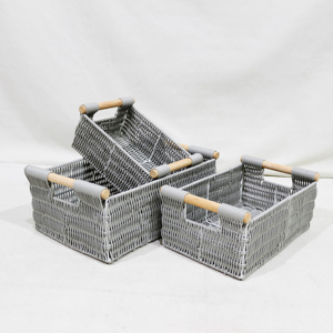 Trending <b>Rectangular</b> PE Rattan <b>Storage</b> <b>Basket</b> With Handles Rustic Style Multi Purpose Organizing Tray for Home Desktop Neatening - Product Image 5