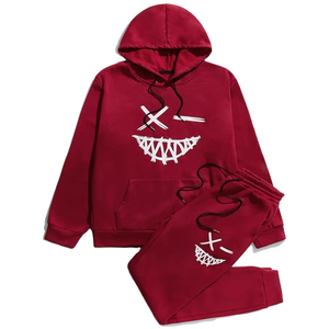 Conjunto Deportivo Unisex con Capucha Roja, Estampado de Caricaturas, Sudadera y Pantalones de Algodón, Corte Holgado, para Otoño - Product Image 2