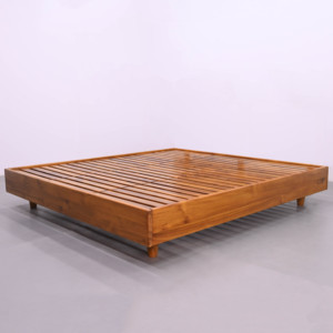Cama Flotante Moderna y Acogedora de Madera Maciza de Teca de Indonesia, Cama de Plataforma Ajustable en Altura Tamaño King para Dormitorio - Product Image 6