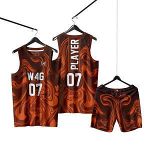 ชุดเสื้อและกางเกงบาสเก็ตบอลพิมพ์ลายแบบ W4G Heat Transfer ผลิตจากโพลีเอสเตอร์ 100% ระบายอากาศได้ดี ซับเหงื่อ แห้งเร็ว คอกลม - Product Image 1