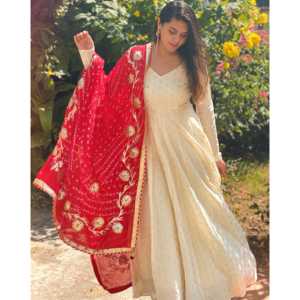 ชุดอนาร์กาลีสีขาว ไซส์ XS ผ้าชีฟอง - Product Image 5