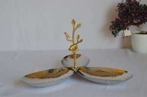 Bol de service double en métal écologique de qualité supérieure, compatible lave-vaisselle, avec poignée en forme de tige de fleur argentée, pour servir les condiments de manière moderne - Product Image 5