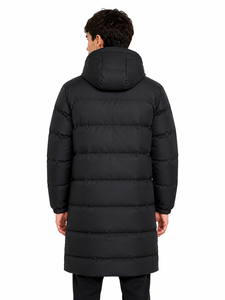 Men's Black Long Puffer <b>Jacket</b> Hooded Winter <b>Parka</b> Full Zip Quilted Down Style Coat Water Resistant Cold Weather Outerwear - Product Image 3