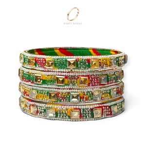 Bracelets de mariée kashmiriens en verre borosilicate multicolore, plaqués or de luxe avec pierres de zircon, design tendance pour femmes - Vente en gros à l'exportation - Product Image 2
