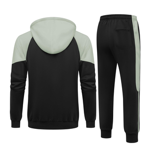 Survêtement en molleton respirant pour homme, sweat à capuche zippé intégral noir et vert menthe, vêtement décontracté en polyester et coton, coupe classique pour l'hiver - Product Image 4
