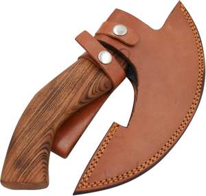 Hache à pizza forgée à la main, style viking, personnalisée OEM, manche en bois, acier au carbone, 9 lames, étui en cuir - Product Image 3