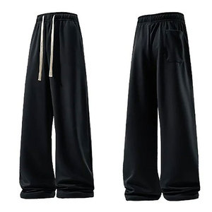 Nouveau design – Pantalon de survêtement baggy en molleton français vieilli pour homme, coupe droite, en coton, avec bas zippé et bande décorative - Product Image 2